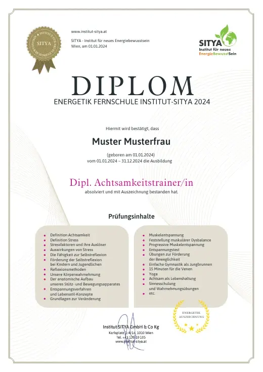 Musterdiplom für Dipl. Achtsamkeitstraining