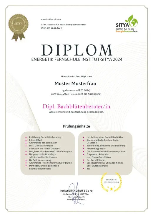 Musterdiplom für Dipl. Bachblütenberatung