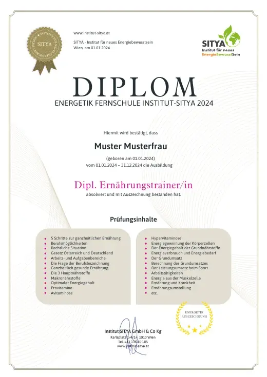 Musterdiplom für Dipl. Ernährungstraining