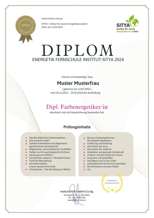 Musterdiplom für Dipl. Farbenergetik