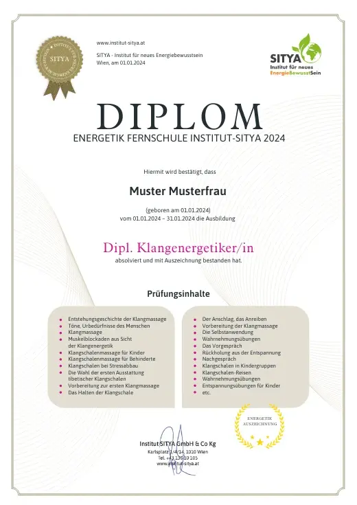 Musterdiplom für Dipl. Klangenergetik