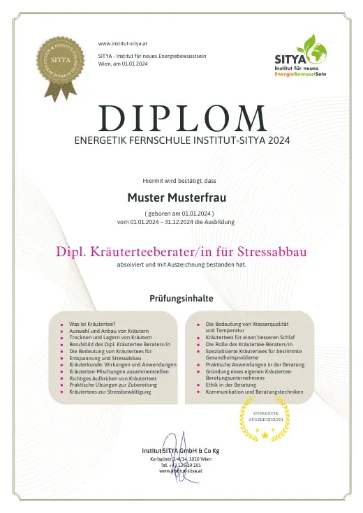 Musterdiplom für Dipl. Kräuterteeberatung für Stressabbau