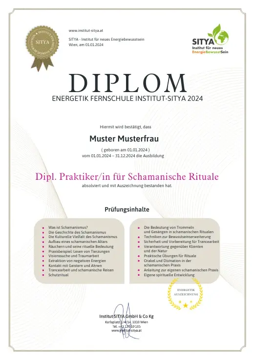 Musterdiplom für Dipl. Praktikum für Schamanische Rituale