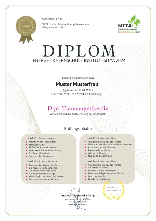 Musterdiplom für Dipl. Tierenergetik